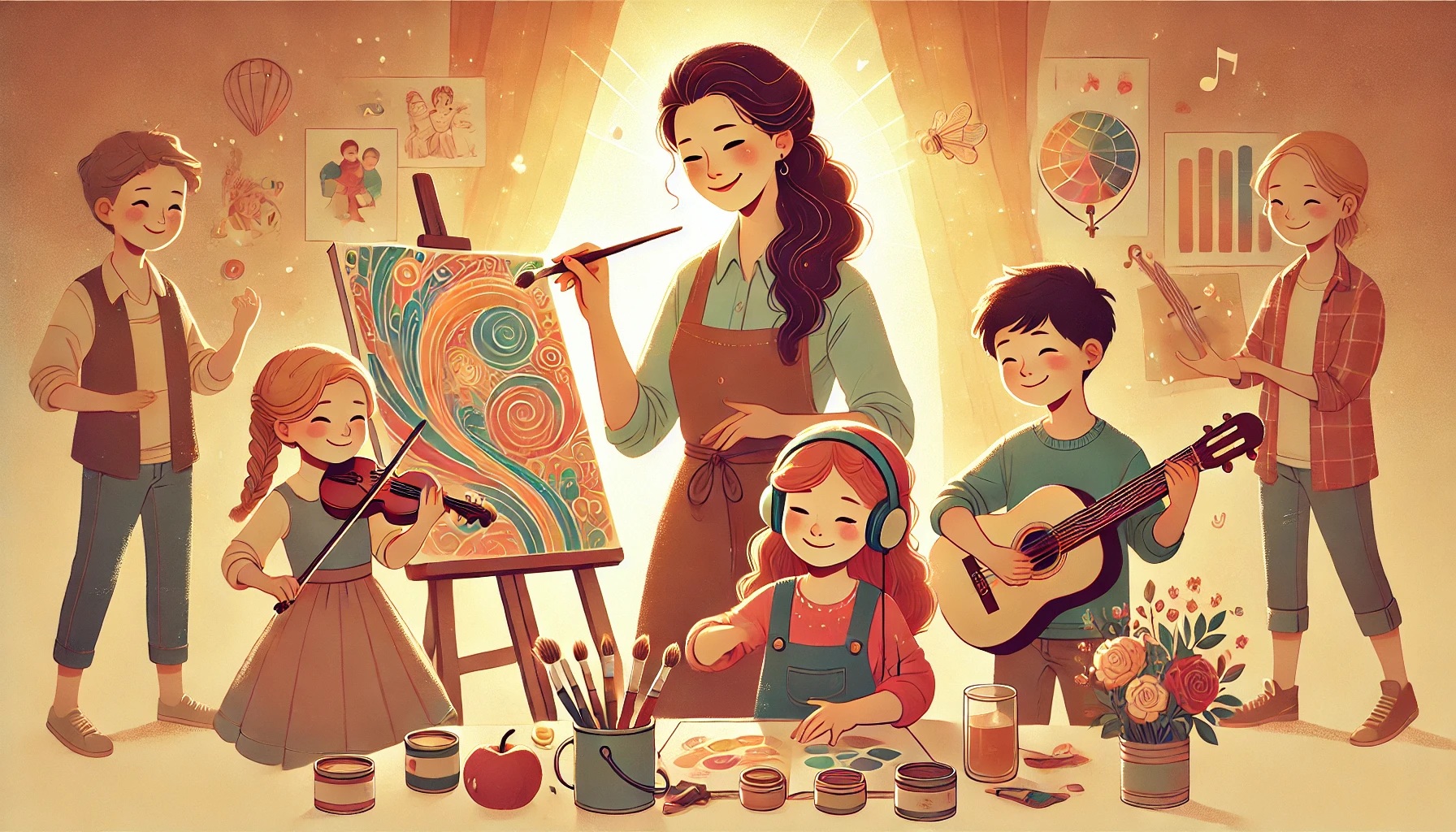 Happy children creating and learning